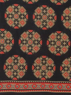 Black printed cotton saree with blouse 3
