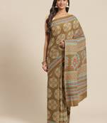Olive printed cotton saree with blouse
