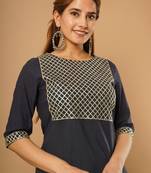 Blue printed cotton cotton-kurtis
