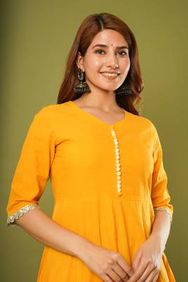 Yellow printed cotton cotton-kurtis 1