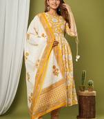 Yellow printed cotton cotton-kurtis