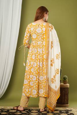 Yellow printed cotton cotton-kurtis 3
