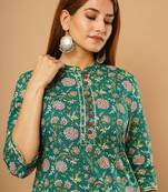 Green printed cotton cotton-kurtis