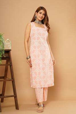 Peach printed cotton -kurtis 2