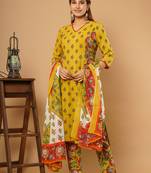 Yellow printed cotton cotton-kurtis