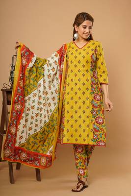 Yellow printed cotton cotton-kurtis 2