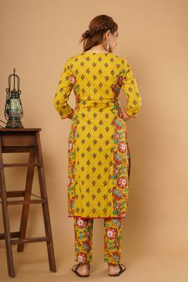 Yellow printed cotton cotton-kurtis 3