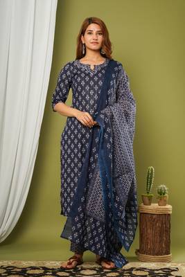 Blue embroidered cotton cotton-kurtis 1