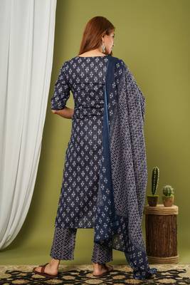 Blue embroidered cotton cotton-kurtis 3