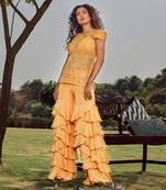 Yellow Amber Tulle Silk Layered Co Ord Set