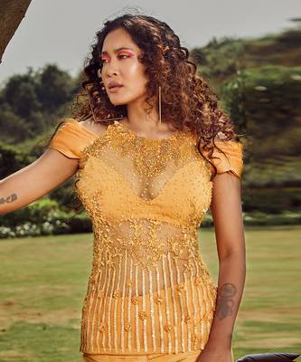 Yellow Amber Tulle Silk Layered Co Ord Set 2