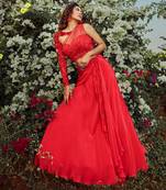 Scarlet Red Twisted Drape Lehenga 