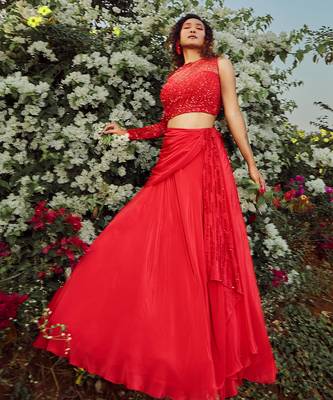 Scarlet Red Twisted Drape Lehenga  3