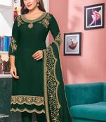 Green Designer Embroidery,Stone Work Faux Georgette unstitched Kameez pant silk salwar suit