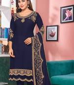Blue Designer Embroidery,Stone Work Faux Georgette unstitched Kameez pant silk salwar suit