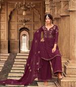Wine Heavy Designer Embroidery Work Georgette unstitched Kameez Plazzo Designer Salwar Kameez