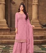 Pink Heavy Designer Embroidery,Stone Work Georgette unstitched Kameez Plazzo Designer Salwar Kameez