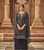 Grey Heavy Designer Embroidery Work Georgette unstitched Kameez Plazzo Designer Salwar Kameez