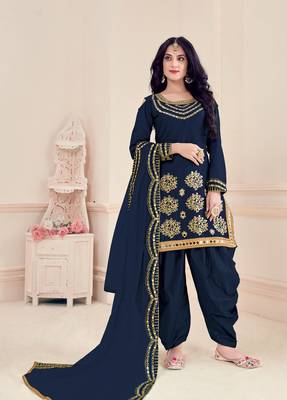 Blue Designer Real Mirror Embroidery Work Bitalian Soft Silk unstitched Designer Plazzo silk salwar suit 1
