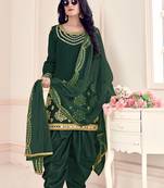 Green Designer Real Mirror Embroidery Work Bitalian Soft Silk unstitched Designer Plazzo silk salwar suit