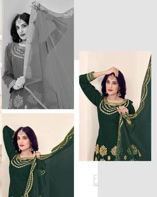 Green Designer Real Mirror Embroidery Work Bitalian Soft Silk unstitched Designer Plazzo silk salwar suit 2