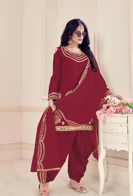 Maroon Designer Real Mirror Embroidery Work Bitalian Soft Silk unstitched Designer Plazzo silk salwar suit 1