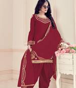 Maroon Designer Real Mirror Embroidery Work Bitalian Soft Silk unstitched Designer Plazzo silk salwar suit