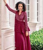 Burgundy Heavy Designer Embroidery,Diamond Work Viscose Georgette unstitched Designer Plazzo silk salwar suit