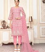 Pink Heavy Designer Embroidery Work Butterfly Net unstitched Designer pant cotton salwar suit