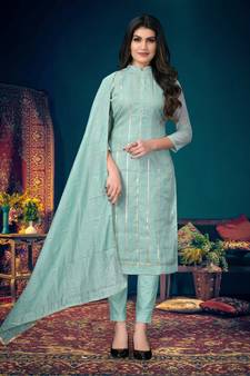 Blue Designer Embroidery Work Modal Chanderi unstitched Designer pant party-wear-salwar-kameez
