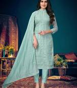 Blue Designer Embroidery Work Modal Chanderi unstitched Designer pant party-wear-salwar-kameez