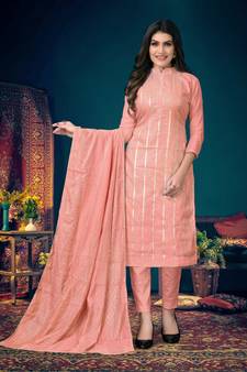 Peach Designer Embroidery Work Modal Chanderi unstitched Designer pant party-wear-salwar-kameez