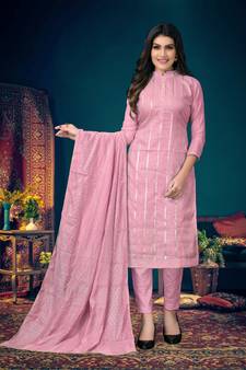 PinkDesigner Embroidery WorkModal ChanderiunstitchedDesignerpantparty-wear-salwar-kameez