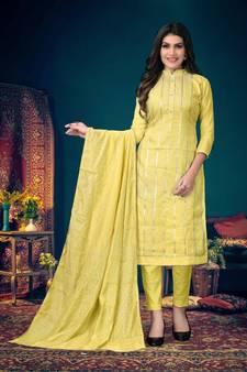 YellowDesigner Embroidery WorkModal ChanderiunstitchedDesignerpantparty-wear-salwar-kameez