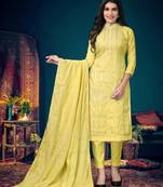 YellowDesigner Embroidery WorkModal ChanderiunstitchedDesignerpantparty-wear-salwar-kameez