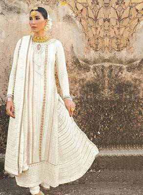 WhiteHeavy Designer Embroidery,Diamond WorkFaux GeorgetteunstitchedKameezpantparty wear salwarsuit 1