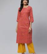 Red printed cotton
 ethnic-kurtis