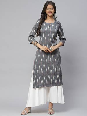 Grey printed cotton
 ethnic-kurtis 1