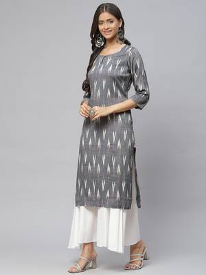 Grey printed cotton
 ethnic-kurtis 2