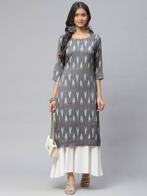 Grey printed cotton
 ethnic-kurtis 3