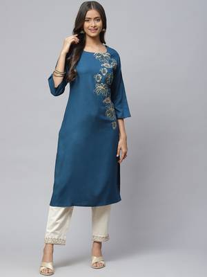 Blue printed cotton
 ethnic-kurtis 1