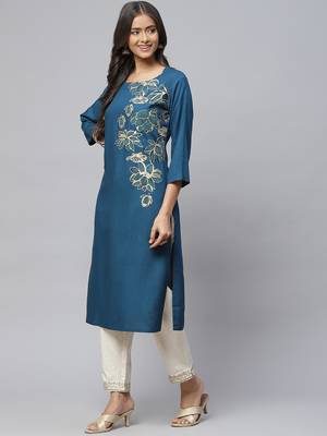 Blue printed cotton
 ethnic-kurtis 2