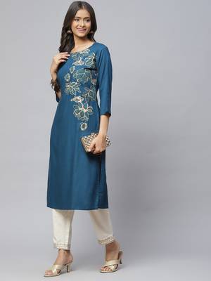 Blue printed cotton
 ethnic-kurtis 3