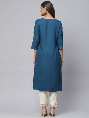 Blue printed cotton
 ethnic-kurtis 4