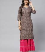 Grey printed cotton
 ethnic-kurtis