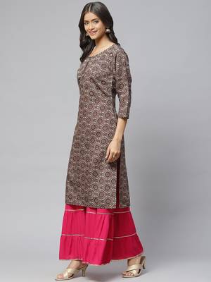 Grey printed cotton
 ethnic-kurtis 2