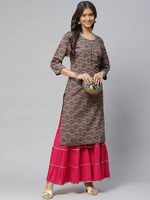 Grey printed cotton
 ethnic-kurtis 3