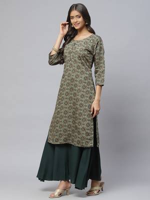 Green printed cotton
 ethnic-kurtis 2