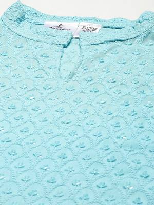 Turquoise embroidered cotton
 ethnic-kurtis 5