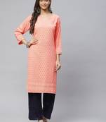 Peach embroidered cotton
 ethnic-kurtis